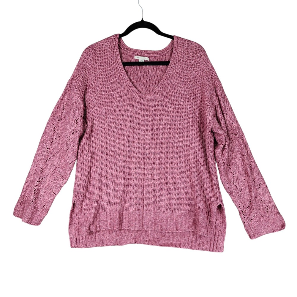 American Eagle Sweater sz S Women Pink VNeck Long Sleeve Pullover Boxy Lagenlook